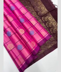 Pink and Brown soft silk kanchipuram sarees with All over Checks and Buttas design