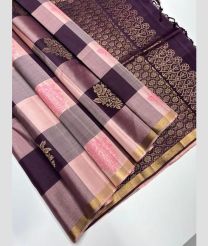 Baby Pink and Plum Purple soft silk kanchipuram sarees with All over Checks and Buttas design