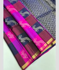 Navy Blue and Pink soft silk kanchipuram sarees with All over Checks and Buttas design