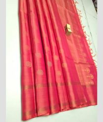 Coral Pink and Golden soft silk kanchipuram sarees with All over Buttas design