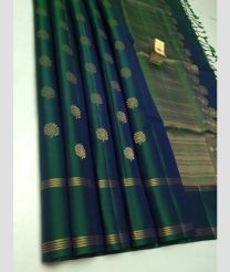 Dqrk Green and Golden soft silk kanchipuram sarees with All over Buttas design