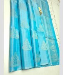 Blue Turquiose soft silk kanchipuram sarees with All over Buttas design