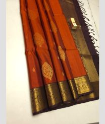 Orange and Chocolate soft silk kanchipuram sarees with All over Buttas design