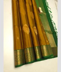 Golden Brown and Green soft silk kanchipuram sarees with All over Buttas design