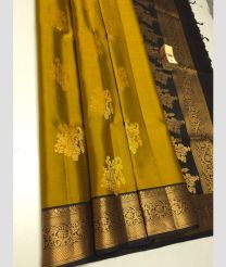 Golden Yellow and Black soft silk kanchipuram sarees with All over Buttas design