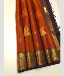 Carrot Orange and Chocolate soft silk kanchipuram sarees with All over Buttas design