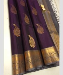 Plum Purplea nd grey soft silk kanchipuram sarees with All over Buttas design
