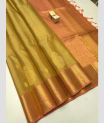 Acid Green and Lite copper soft silk kanchipuram sarees with All over Buttas design