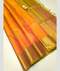 Lite Orange and Lite Parrot Green soft silk kanchipuram sarees with All over Buttas design