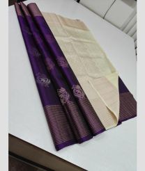 Purple and Cream soft silk kanchipuram sarees with All over Buttas design