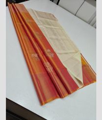Carrot Orange and White soft silk kanchipuram sarees with All over Buttas design