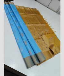 Sky blue and Mustard Yellow soft silk kanchipuram sarees with All over Buttas design