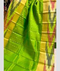 Parrot Green and Golden soft silk kanchipuram sarees with All over Buttas design