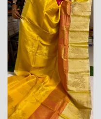 Yellow and Orange soft silk kanchipuram sarees with All over Buttas design