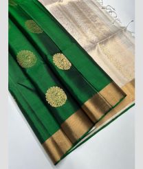 Green and Cream soft silk kanchipuram sarees with All over Buttas design
