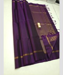 Plum Purple and Golden soft silk kanchipuram sarees with Jari Border design
