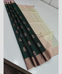 Dark Green and Cream soft silk kanchipuram sarees with All over Buttas design