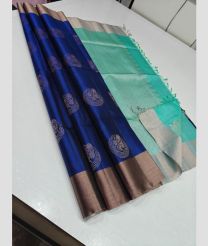 Royal Blue and Turquoise soft silk kanchipuram sarees with All over Buttas design