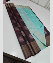 Chocolate and Sky Blue soft silk kanchipuram sarees with All over Buttas design