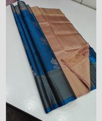 Blue and Brown soft silk kanchipuram sarees with All over Buttas design