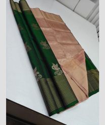 Dark Green and Baige soft silk kanchipuram sarees with All over Buttas design