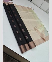 Black and Cream soft silk kanchipuram sarees with All over Buttas design