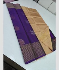 Purple and Cream soft silk kanchipuram sarees with All over Buttas design