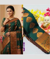 peacock green colour soft silk kanchipuram sarees with All over Buttas design