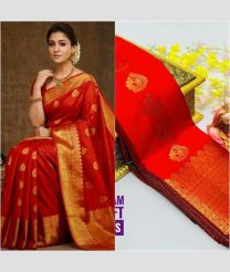 maroon red colour soft silk kanchipuram sarees with All over Buttas design
