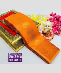 orange colour soft silk kanchipuram sarees with All over Buttas design