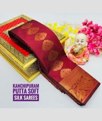 magenta red colour soft silk kanchipuram sarees with All over Buttas design