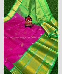 Orange with Yellow Border color kuppadam pattu handloom saree with mothi checks buta saree design