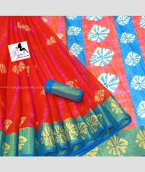 Red saree with Green border color linen handloom saree with Beautiful zareena Lennin saree with Contrast Blouse and Nice Pallu design