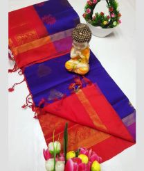 Red and Navy Blue tripura silk sarees with All over Buttas design