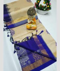 Cream and Navy Blue tripura silk sarees with All over Buttas design