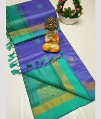 Blue and Turquoise tripura silk sarees with All over Buttas design
