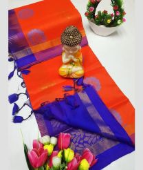 Orange and Royal Blue tripura silk sarees with All over Buttas design