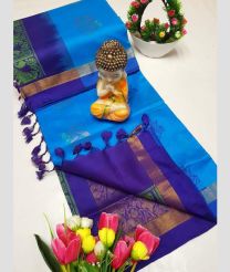Blue and Purple tripura silk sarees with All over Buttas design