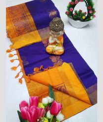 Navy Blue and Yellow tripura silk sarees with All over Buttas design