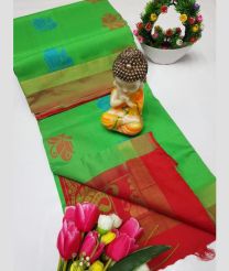 Green and Red tripura silk sarees with All over Buttas design