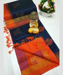 Black and Orange tripura silk sarees with All over Buttas design