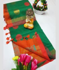 Green and Orange tripura silk sarees with All over Buttas design