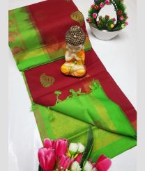 Red and Parrot Green tripura silk sarees with All over Buttas design