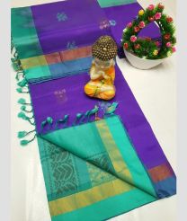 Purple and Turquoise tripura silk sarees with All over Buttas design