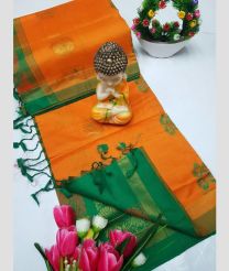 Orange and Green tripura silk sarees with All over Buttas design