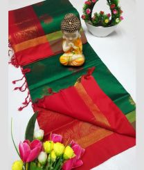 Dark Green and Red tripura silk sarees with All over Buttas design