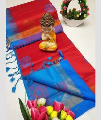 Red and Blue tripura silk sarees with All over Buttas design
