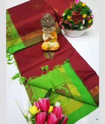 Maroon and Parrot Green tripura silk sarees with All over Buttas design