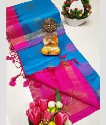 Blue and Pink tripura silk sarees with All over Buttas design
