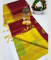 Maroon and Yellow tripura silk sarees with All over Buttas design